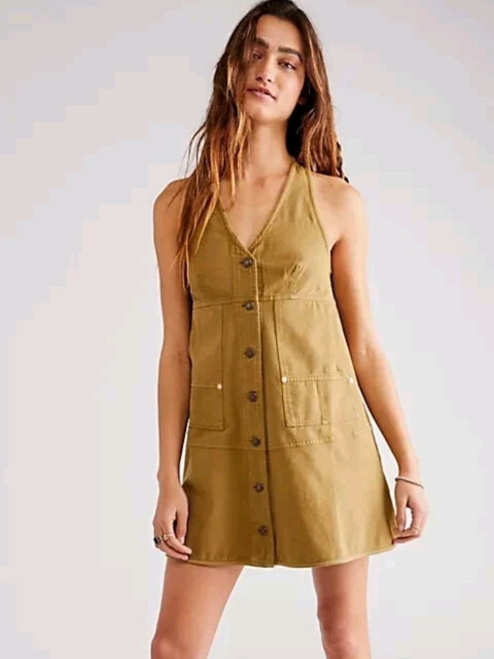 Free People x We The Free Pocket Full Of Sunshine Halter Dress in Olive Khaki S
